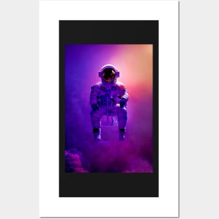 Astronaut sitting on a chair in space Posters and Art